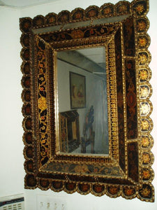 Mirror, Reverse Painted Glass in Black, 4 panel